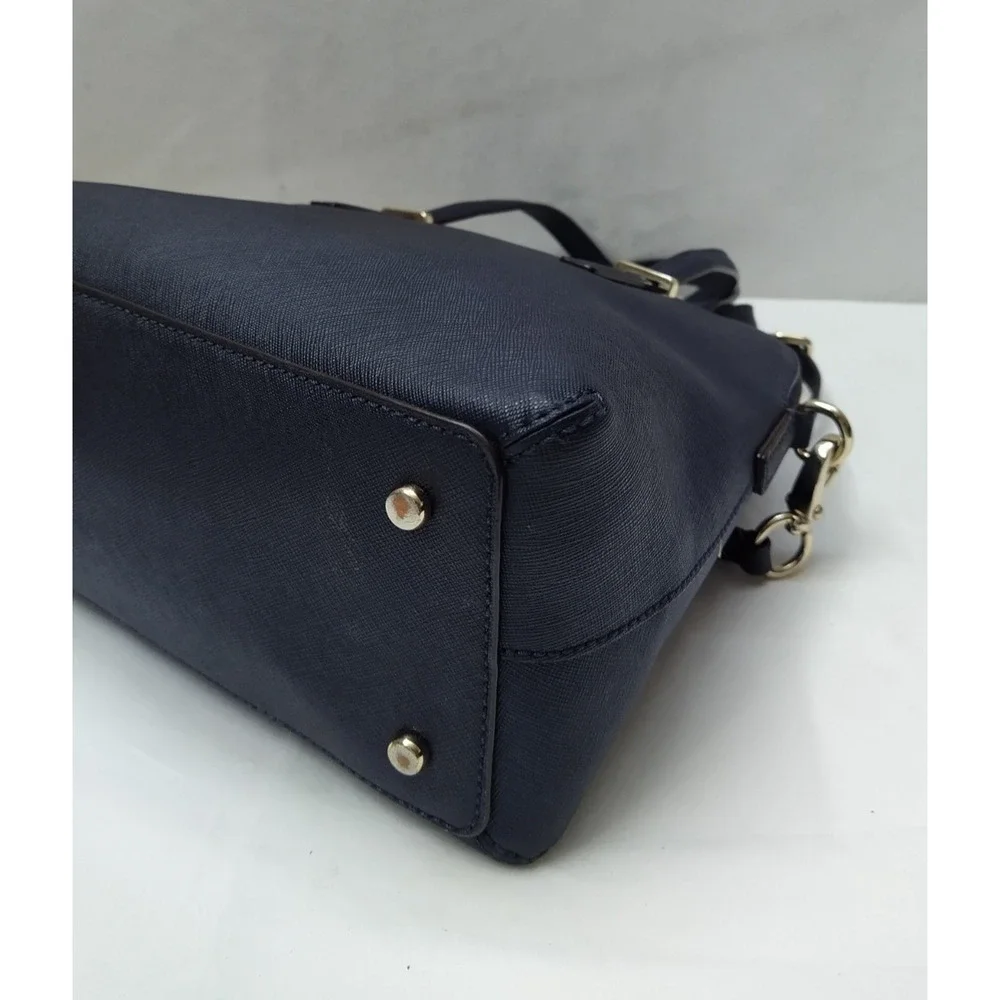 Kate Spade New York Midnight Blue Leather Double Handles Zipper Satchel Bag